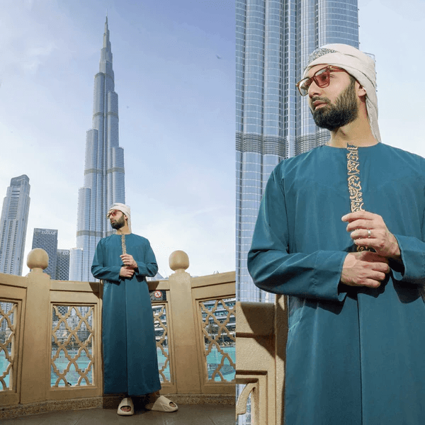 Sea Green Embroidered Emirati Thobe - alternate