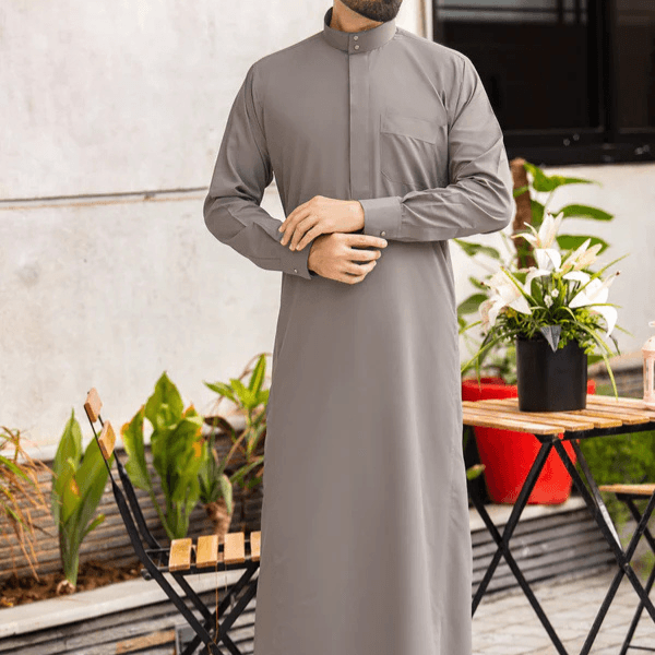 Plain Light Grey Saudi Thobes - alternate