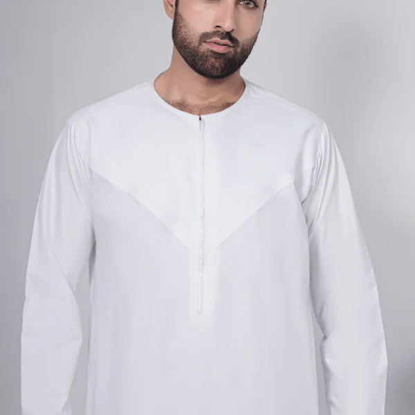 White Emarati Zipper Thobe