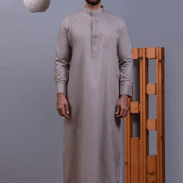 Grey Embroidered Thobe
