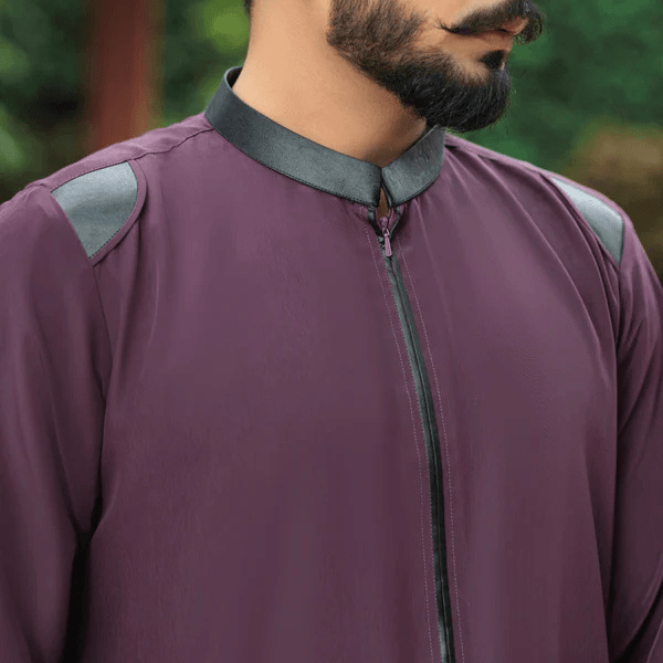 Purple Embroidered Saudi Thobe - alternate