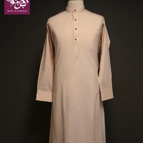 Light Beige Plain Saudi Thobe - alternate
